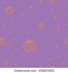 Suitable for textile, print, decoration, clothes. Magic elements for halloween autumn magic decoration. Seamless pattern background.
