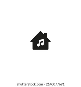 Suitable for UI designs, logos, applications and websites. Creative flat music home Logo design template. Combination roofing house with music note logo stock illustration