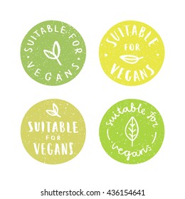 Suitable for vegans.Set of vegan hand drawn badges. Vector illustration