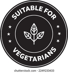 Suitable for Vegetarians Black and white rounded vector Icon with leafs