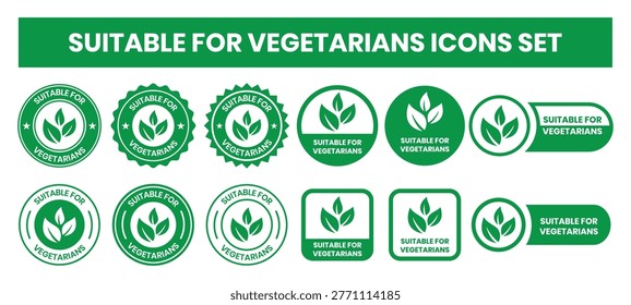 Suitable for Vegetarians stamp sticker with Leaves icon vector illustration. Suitable for Vegetarians sign, logo, badge, icon, sticker, label, emblem, stamp, symbol, black, line, flat vector.