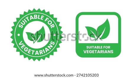 Suitable for Vegetarians stamp sticker with Leaves icon vector illustration. Suitable for Vegetarians sign, logo, badge, icon, sticker, label, emblem, stamp, symbol, black, line, flat vector.