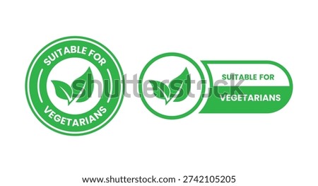 Suitable for Vegetarians stamp sticker with Leaves icon vector illustration. Suitable for Vegetarians sign, logo, badge, icon, sticker, label, emblem, stamp, symbol, black, line, flat vector.