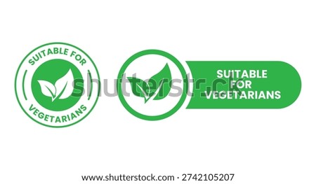 Suitable for Vegetarians stamp sticker with Leaves icon vector illustration. Suitable for Vegetarians sign, logo, badge, icon, sticker, label, emblem, stamp, symbol, black, line, flat vector.