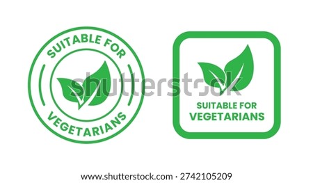 Suitable for Vegetarians stamp sticker with Leaves icon vector illustration. Suitable for Vegetarians sign, logo, badge, icon, sticker, label, emblem, stamp, symbol, black, line, flat vector.