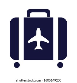 suitcase with airplane flying transport vector illustration design
