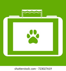 Suitcase for animals icon white isolated on green background. Vector illustration