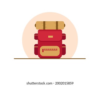 Suitcase, Backpack or luggage bag with pillow. Vacation concept. Cartoon vector style for your design. 
