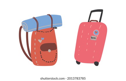 Suitcase and Backpack as Travel and Tourism Symbol Vector Set