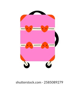 Suitcase, bag and backpack for travel. Travel luggage. Family traveling suitcase, cabin luggage and check in baggage. Vector illustration in flat hand drawn style design.