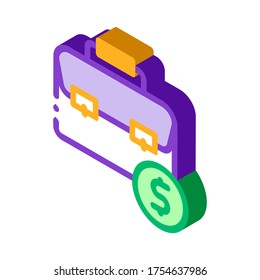 Suitcase Bag Case And Dollar Coin vector isometric sign. color isolated symbol illustration