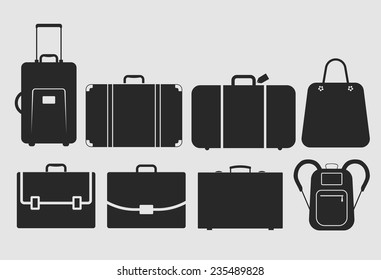 suitcase, bag icons set, vector illustration, fully editable, you can change form and color