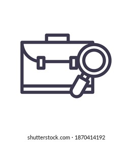 Suitcase bag and lupe line style icon design, Case office school university travel baggage luggage handle leather and trip theme Vector illustration