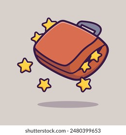 Suitcase Bag Star Cartoon Vector Icon Illustration. Business Object Icon Concept Isolated Premium Vector. Flat Cartoon Style