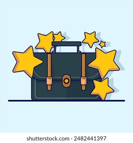 Suitcase Bag Star Icon Concept. Isolated Premium Vector Business Object Icon Concept. Suitcase with Star Symbol Vector Illustration. Educational Design Concept. Flat Cartoon Style