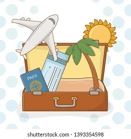 suitcase bag with travel vacations items