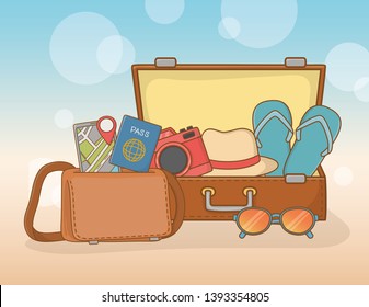 suitcase bag with travel vacations items