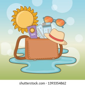 suitcase bag with travel vacations items