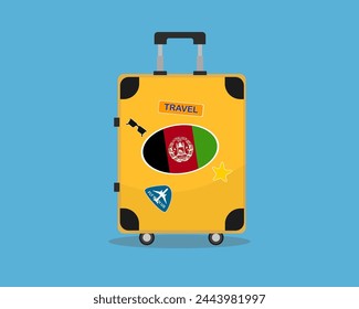 Suitcase or baggage with Afghanistan flag, holiday and vacation idea, travel to Afghanistan, vector suitcase design, travel abroad, tourism and trip concept, baggage with stickers