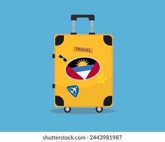 Suitcase or baggage with Antigua And Barbuda flag, holiday and vacation idea, travel to Antigua And Barbuda, vector suitcase design, travel abroad, tourism and trip concept, baggage with stickers