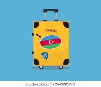 Suitcase or baggage with Azerbaijan flag, holiday and vacation idea, travel to Azerbaijan, vector suitcase design, travel abroad, tourism and trip concept, baggage with stickers