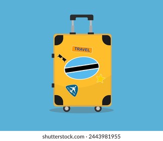 Suitcase or baggage with Botswana flag, holiday and vacation idea, travel to Botswana, vector suitcase design, travel abroad, tourism and trip concept, baggage with stickers