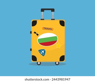 Suitcase or baggage with Bulgaria flag, holiday and vacation idea, travel to Bulgaria, vector suitcase design, travel abroad, tourism and trip concept, baggage with stickers