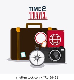 suitcase baggage compass camera passport time travel vacation icon. Corloful and Isolated design. Vector illustration
