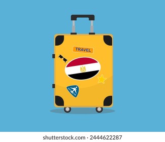 Suitcase or baggage with Egypt flag, holiday and vacation idea, travel to Egypt, vector suitcase design, travel abroad, tourism and trip concept, baggage with stickers