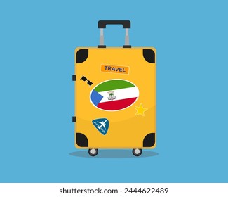 Suitcase or baggage with Equatorial Guinea flag, holiday and vacation idea, travel to Equatorial Guinea, vector suitcase design, travel abroad, tourism and trip concept, baggage with stickers