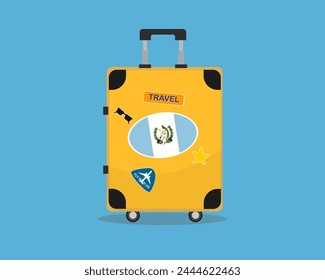 Suitcase or baggage with Guatemala flag, holiday and vacation idea, travel to Guatemala, vector suitcase design, travel abroad, tourism and trip concept, baggage with stickers