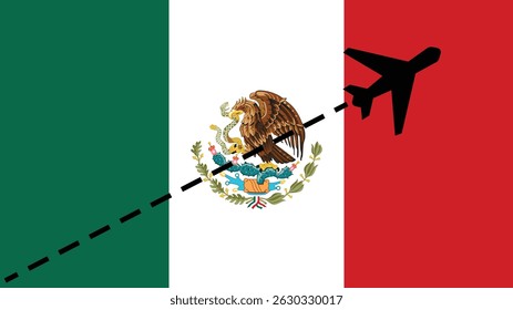 Suitcase or baggage with Mexico flag, holiday and vacation idea, travel to Mexico, vector suitcase design, travel abroad, tourism and trip concept, baggage with stickers