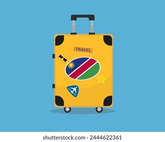Suitcase or baggage with Namibia flag, holiday and vacation idea, travel to Namibia, vector suitcase design, travel abroad, tourism and trip concept, baggage with stickers