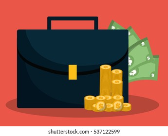 suitcase with banking related icons image vector illustration design 