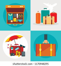 Suitcase banner set. Flat illustration of suitcase vector banner set for web design.
