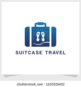 suitcase and beach logo design vector, traveling brand logo design template