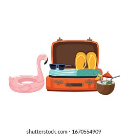 Koffer mit Strandartikeln Vektorillustration