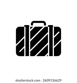 Suitcase Black Filled Icon - Minimal Hard Shell with Stripes