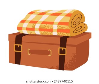 Suitcase with blanket isolated on white background. Flat vector illustration.