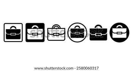 suitcase briefcase icon symbol vector design simple outline and black filled color flat illustration sets