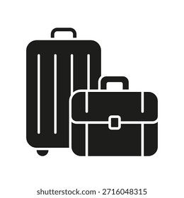 Suitcase And Briefcase Solid Icon. Travel, Business Trip, And Luggage Management Silhouette Symbol. Efficient Packing And Corporate Travel Preparation. Isolated Vector Illustration.