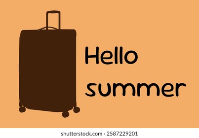 suitcase brown hello summer on orange background,