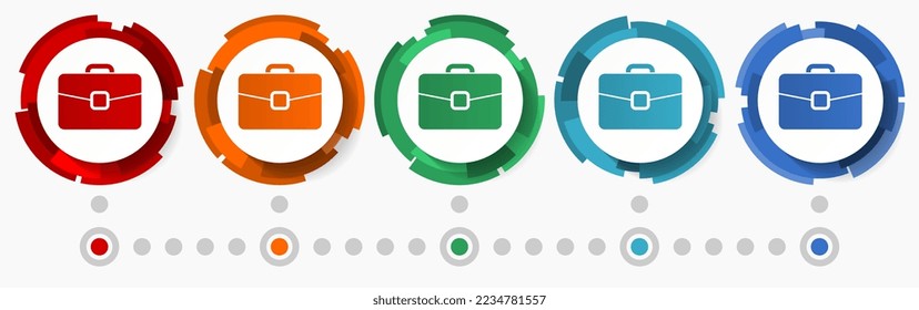 Suitcase, business concept vector icon set, modern design abstract web buttons in 5 color options, infographic template for webdesign and mobile apps