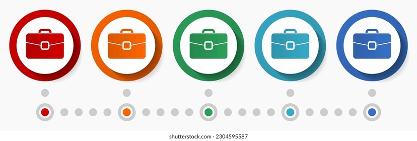Suitcase, business concept vector icon set, infographic template, flat design colorful web buttons in 5 color options