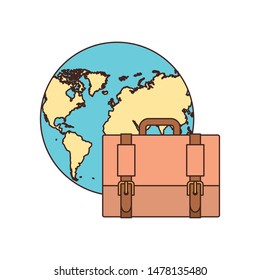 suitcase of businessman with planet earth of background