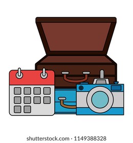 suitcase with camera and calendar