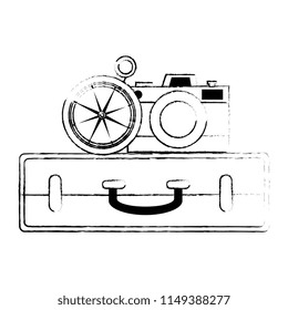 suitcase with camera and compass