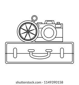 suitcase with camera and compass