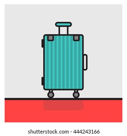 Suitcase Carry Bag for Travel (Vector Illustration in Line Art Flat Style Design)