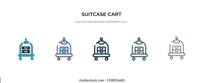 suitcase cart icon in different style vector illustration. two colored and black suitcase cart vector icons designed in filled, outline, line and stroke style can be used for web, mobile, ui